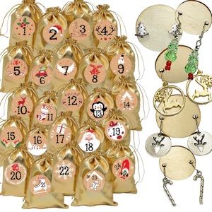 Christmas Earrings Advent Calendar 24 Gold Bags Filled with Earrings